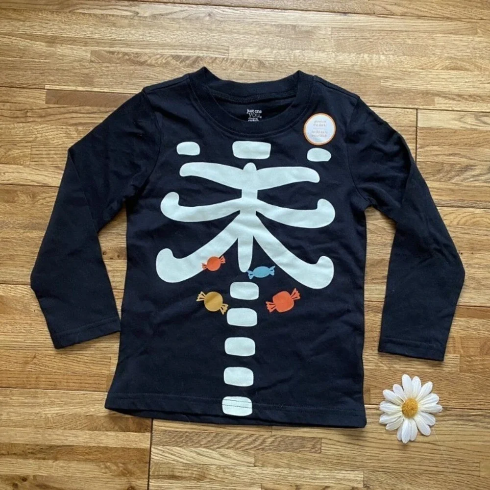 Glow In The Dark Halloween‎ Skelton Shirt size  2t